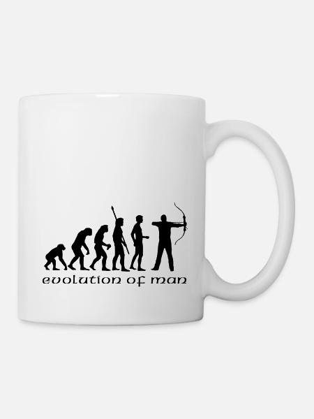 evolution_bogenschiessen_b - Tasse - Weiß
