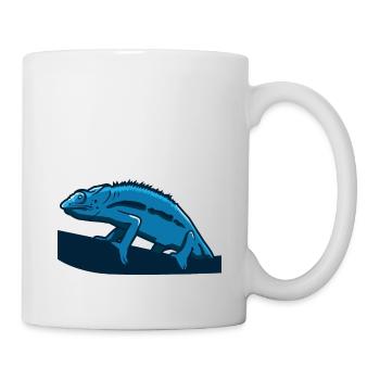 Blaues Chamäleon klettert am Ast entlang Geschenk - Tasse - Weiß - Rechts