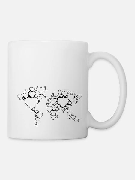 Weltkarte Herzen - Tasse - Weiß