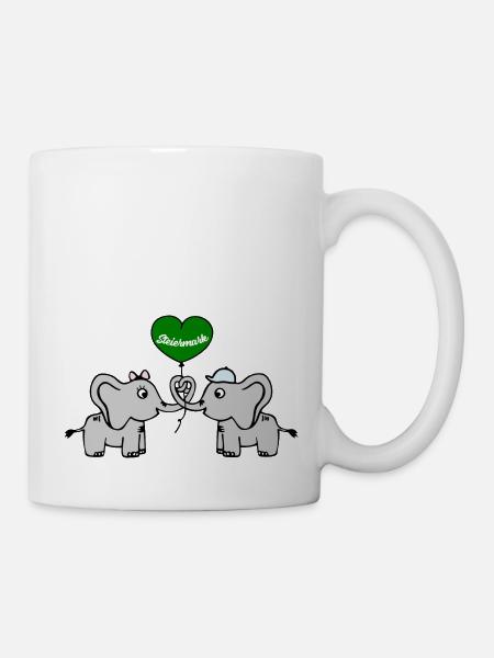 Steiermark Herz 2 Elefanten mit Luftballon - Tasse - Weiß