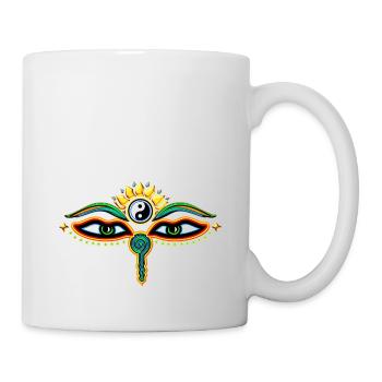 Augen des Buddha, Yin Yang, Weisheit & Erleuchtung - Tasse - Weiß - Rechts