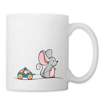 Maus mit Holz Auto als Spielzeug - Tasse - Weiß - Rechts