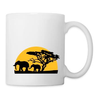 Sunset In Africa Tree And Elephants - Mug - white - Right