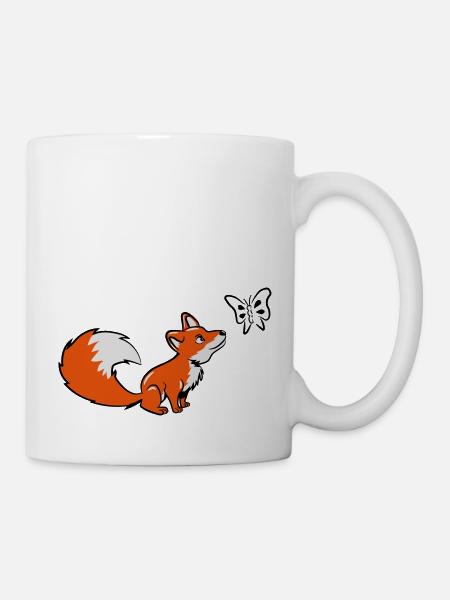 Fuchs klein süss schmetterling - Tasse - Weiß