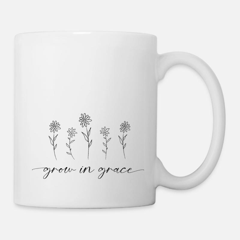 Grow In Grace | Conception de citation florale - Mug blanc - blanc