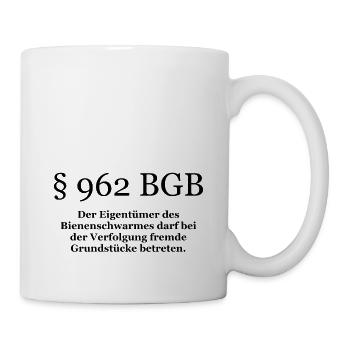 Imker Spruch - §962 BGB - Bienen - Bienenschwarm - Tasse - Weiß - Rechts
