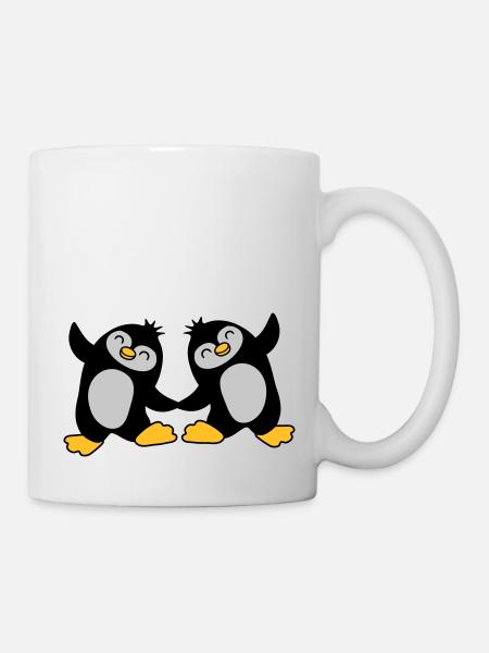 2 süße Pinguine tanzen - Tasse - Weiß
