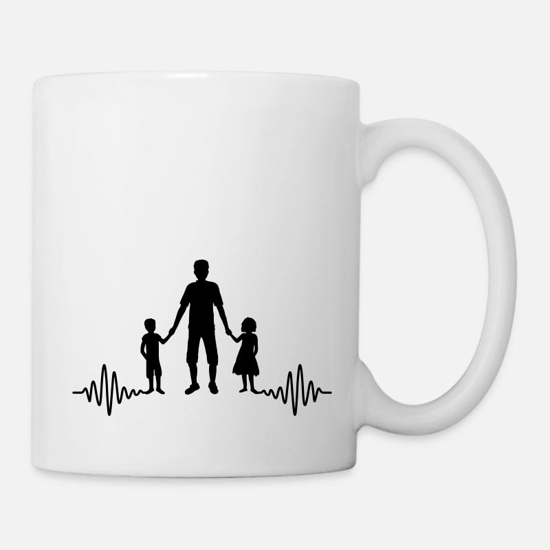 Herzschlag 2 Kinder Papa - Tasse - Weiß