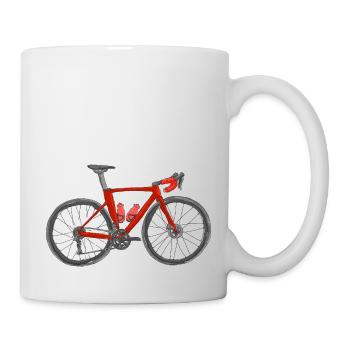 red roadbike in pen and watercolor drawing - Mug - white - Right