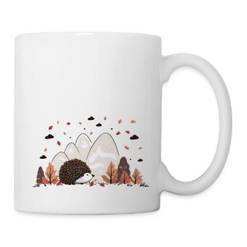 Herbst Motiv Zeichnung mit Igel - Tasse - Weiß - Rechts