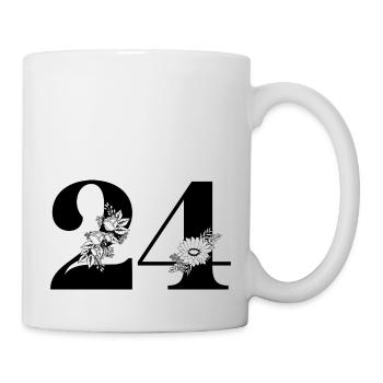 Nummer 24 Schwarze Blumen - 24. Blumenjubiläum - Tasse - Weiß - Rechts