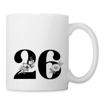 Nummer 26 Schwarze Blumen - 26. Blumenjubiläum - Tasse - Weiß - Rechts