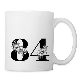 Nummer 84 Schwarze Blumen - 84. Blumengeburtstag - Tasse - Weiß - Rechts