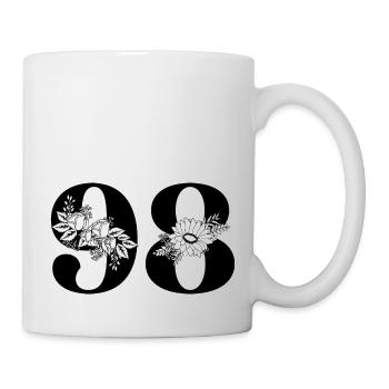 Nummer 98 Schwarze Blumen - 98. Blumengeburtstag - Tasse - Weiß - Rechts
