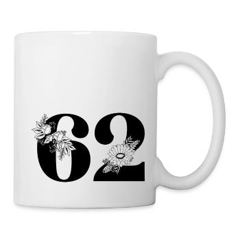 Nummer 62 Schwarze Blumen - 62. Blumengeburtstag - Tasse - Weiß - Rechts