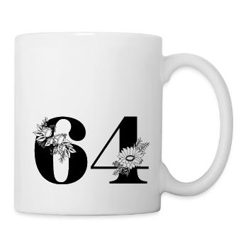 Number 64 Black Floral - 64th Floral Birthday - Mug - white - Right