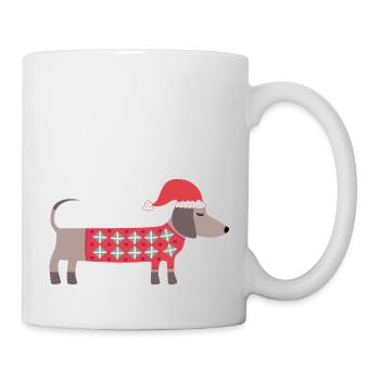 Christmas Dachshund Dog in a Santa Hat and Sweater - Mug - white - Right