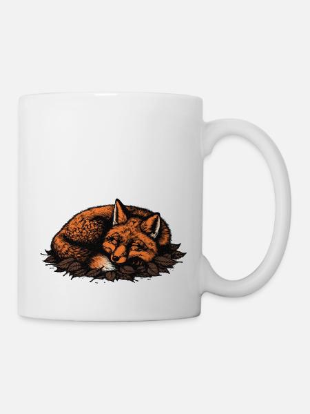 Schlafender Fuchs auf Herbstblättern - Tasse - Weiß