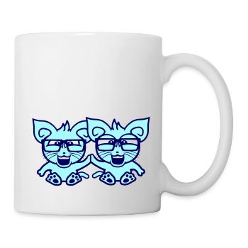 2 Nerd Cats Amis Lunettes à monture de corne Geek Smart Head - Mug blanc - blanc - Droite