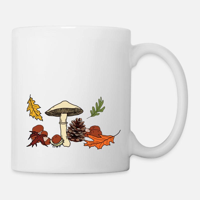 Herbst Pilz Blätter Kastanie - Tasse - Weiß