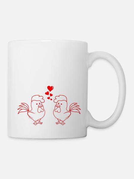 verliebte Hühner - Tasse - Weiß