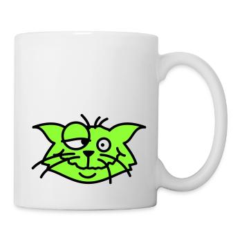 Confused Cat Squints Funny Crazy Grimace - Mug - white - Right