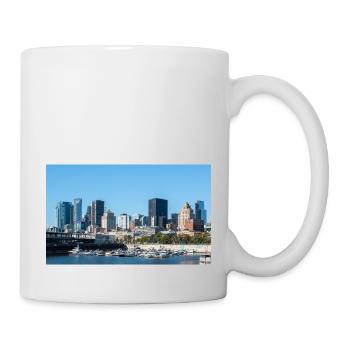 Panoramablick auf die Skyline von Montreal vom Hafen aus - Tasse - Weiß - Rechts