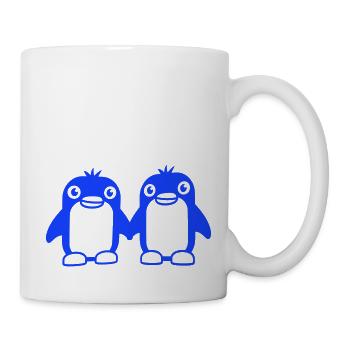 2 Pinguine Pärchen Händchen haltenverliebt Freunde - Tasse - Weiß - Rechts