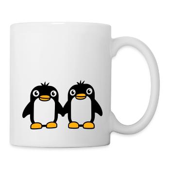 2 Pinguine Pärchen Händchen haltenverliebt Freunde - Tasse - Weiß - Rechts