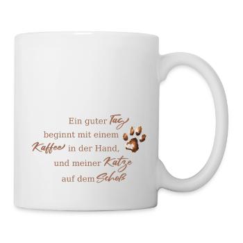 Ein guter Tag beginnt mit Kaffee und Katzen - Tasse - Weiß - Rechts