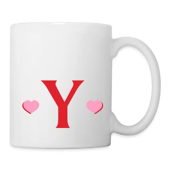 Buchstabe und rote Herzen - Tasse - Weiß - Rechts