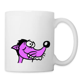 Hund Guckt Dumm Kerl Lustig Blöd Verrückt Komisch - Tasse - Weiß - Rechts