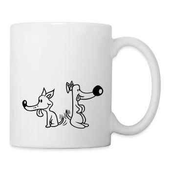 2 Hunde Große Nasen Aufgeregt Schwänzchen Wackeln - Tasse - Weiß - Rechts