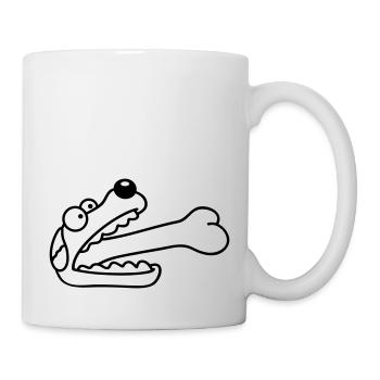 Hund Gierig Hungrig Großer Knochen Verschluckt - Tasse - Weiß - Rechts