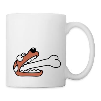 Hund Gierig Hungrig Großer Knochen Verschluckt - Tasse - Weiß - Rechts