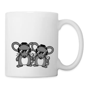 2 Mäuse Sonnenbrille Kopfhörer Party Musik hören - Tasse - Weiß - Rechts