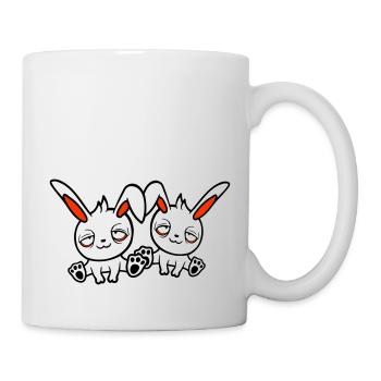 2 bunnies tired confused relaxed red dark circles - Mug - white - Right