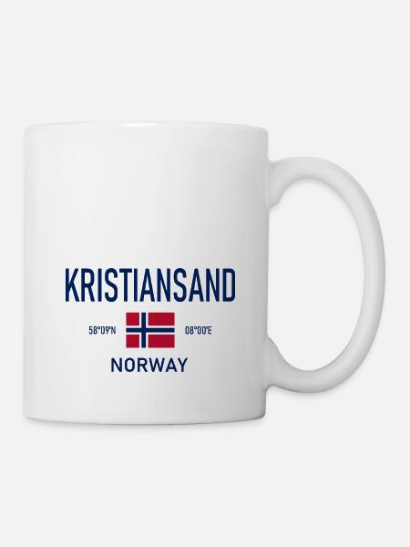 Kristiansand - Norwegen - Koordinaten - Flagge - Tasse - Weiß