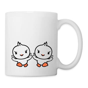 2 Vögel böse Mittelfinger zeigen Bad Boys rennen - Tasse - Weiß - Rechts