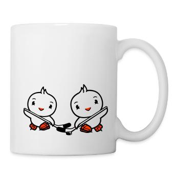 2 Birds Playing Hockey Sport Puck Two Stick - Mug - white - Right