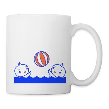 2 Enten Ball spielen Schwimmbad Wasser Meer Urlaub - Tasse - Weiß - Rechts