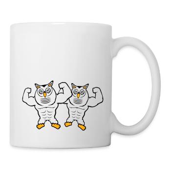 2 Eulen Bodybuilder Muskeln Bizeps Posen Gym Rat - Tasse - Weiß - Rechts