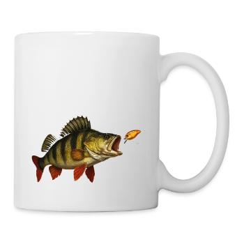 Barsch beim Biss – Raubfisch & Wobbler Design - Tasse - Weiß - Rechts