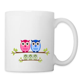 Eulen Familie Drillinge - Tasse - Weiß - Rechts
