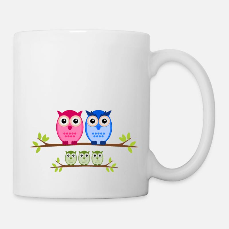 Eulen Familie Drillinge - Tasse - Weiß