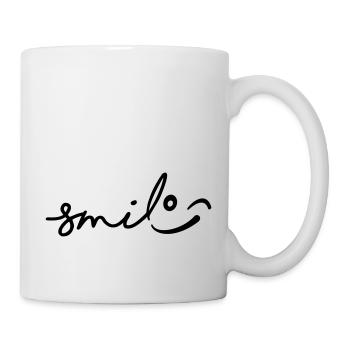 Lächeln Sie mit einem Augenzwinkern. Lächeln, Lächeln Gesicht. - Tasse - Weiß - Rechts