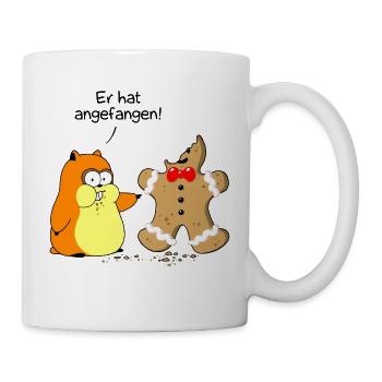 Hamster vs. Lebkuchenmann - Tasse - Weiß - Rechts