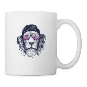 Löwen-Hipster T-Shirt - Tasse - Weiß - Rechts
