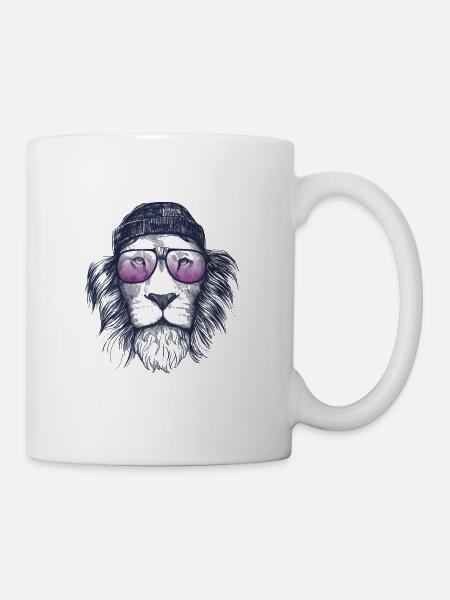Lion Hipster T-Shirt - Mug - white
