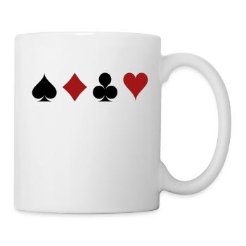 Pik, Karo, Kreuz, Herz Kartensymbole. Geschenkidee - Tasse - Weiß - Rechts